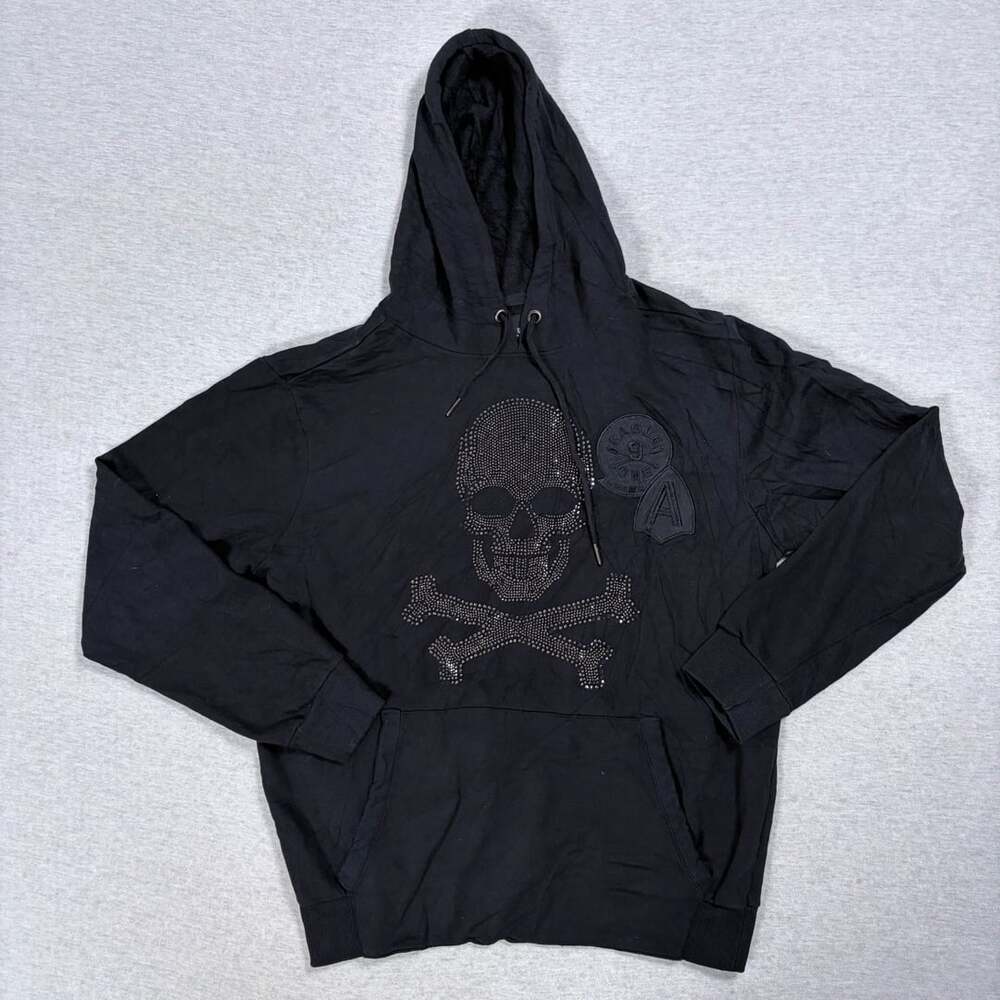 Madblue Ingoods Wetrust Rhinestone Skull and Crossbones Hoodie Black Size M